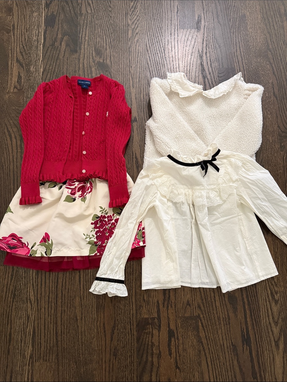 Janie and Jack Red Cable-Knit Cardigan with Floral Skirt